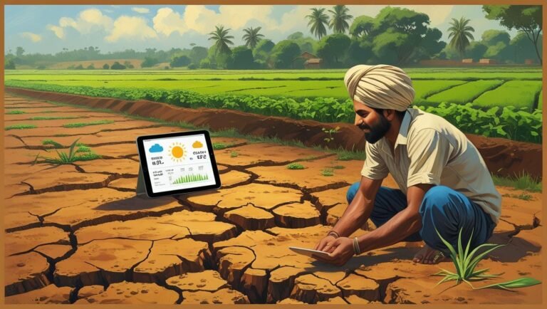 AI आधारित हवामान अंदाज अ‍ॅप वापरताना शेतकरी – स्मार्ट शेतीसाठी आधुनिक तंत्रज्ञान