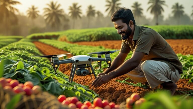 AI आधारित शेतीसाठी मोबाईल अ‍ॅप वापरणारा भारतीय शेतकरी